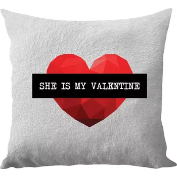 Polštář Polštář bílý 40x40 cm - dlouhý chlup She is my Valentine