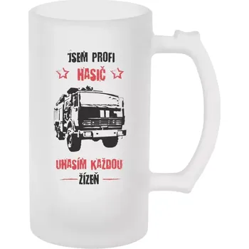 Sklenice Půllitr skleněný matný Jsem profi hasič, uhasím každou žízeň