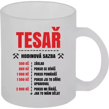 Hrnek 330 ml - skleněný matný Hodinová sazba - tesař