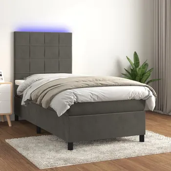 Postel vidaXL Box spring postel s matrací a LED 90x190 cm samet [3136095] Barva: Tmavě šedá
