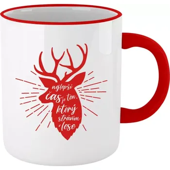 Hrnek pro myslivce - Nejlepší čas v lese - červený lem a ucho 330 ml