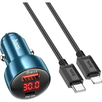 Hoco Z50 nabíječka do auta USB / USB-C PD + kabel USB-C - Apple Lightning / 48W modrá