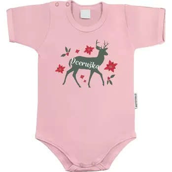 Kojenecký body Dětské body s krátkým rukávem Jelen s květinami - dceruška