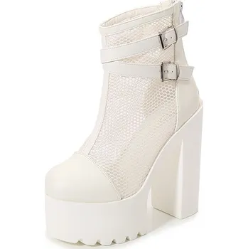 Dámské kozačky Síťované boty ke kotníku na vysokém podpatku GoodDayGirl Fashion Barva: Bílá, Velikost: 34