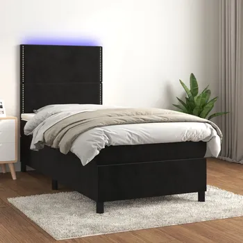 Postel vidaXL Box spring postel s matrací a LED 90x200 cm samet [3136043] Barva: Černá
