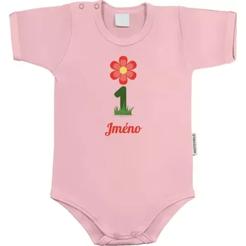 Kojenecký body Dětské body s krátkým rukávem Moje první narozeniny s kytičkou