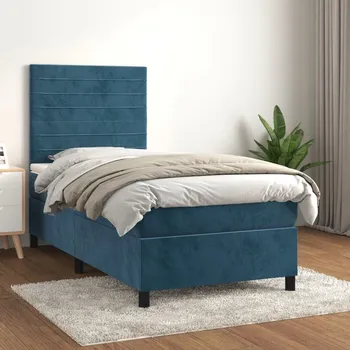 Postel vidaXL Box spring postel s matrací 100x200 cm samet [3143069] Barva: Tmavě moddrá