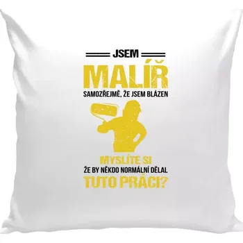 Polštář Polštář pro malíře - Samozřejmě, že jsem blázen - malíř - bílá 40 × 40 cm