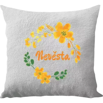 Polštář Polštář bílý 40x40 cm - dlouhý chlup Nevěsta - žluté květiny
