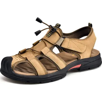 Dámské sandále Pánské sandály kožené s pásky a natahovací šňůrkou Barva: Khaki, Velikost: 41