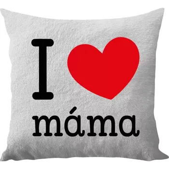 Polštář Polštář bílý 40x40 cm - dlouhý chlup I love máma