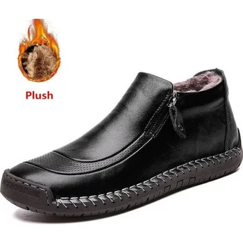 Pánská zimní obuv Kotníkové pánské boty kožené na zimu se zipem a kožíškem Velikost: 41, Barva (Varianta): Černá