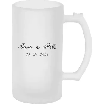Sklenice Půllitr na svatbu nebo rozlučku - Jména a datum písmo 3 - matný