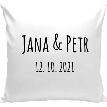 Polštář Polštář bílý 40x40 cm Jména a datum písmo 1