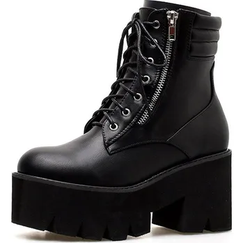 Dámské kozačky Dámské kotníkové boty kožené chunky Velikost: 36, Barva (Varianta): Černá 1