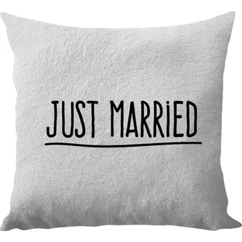 Polštář Polštář bílý 40x40 cm - dlouhý chlup Just married