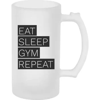 Sklenice Půllitr pro fitness nadšence - Eat, Sleep, Gym, Repeat - matný