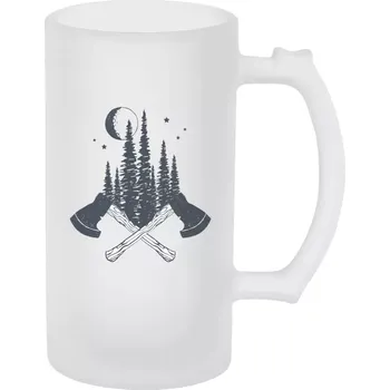 Sklenice Půllitr pro milovníky lesa - Sekery - matný