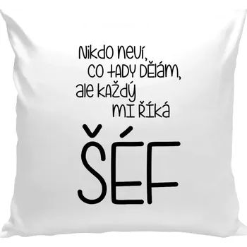 Polštář Polštář bílý 40x40 cm Nikdo neví, co tady dělám, ale každý mi říká šéf