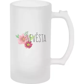 Sklenice Půllitr skleněný matný Nevěsta - červené květiny