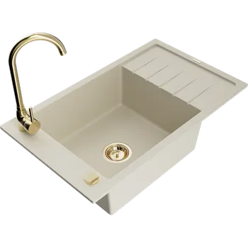 Granitový dřez Mexen Elias granitový dřez 1-komorový s odkapávačem a kuchyňskou baterií Telma, béžový - 6511-69-670200-50 Granitové dřezy s baterií