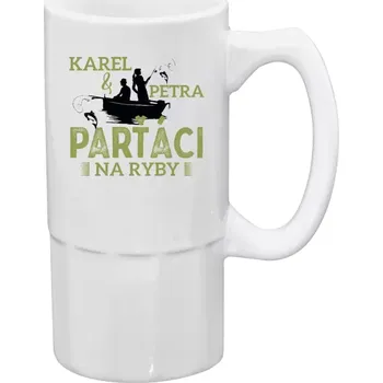 Sklenice Půllitr bílý vysoký Parťáci na ryby