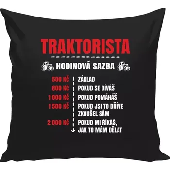 Polštář Polštář černý 40x40 cm Hodinová sazba - traktorista