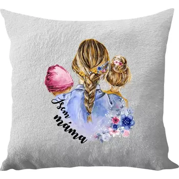 Polštář Polštář bílý 40x40 cm - dlouhý chlup Jsem máma - holčička a holka