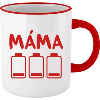 Hrnek pro maminku - Máma - vybité baterky - červený lem a ucho 330 ml