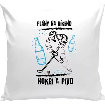 Polštář Polštář bílý 40x40 cm Plány na víkend - hokej a pivo