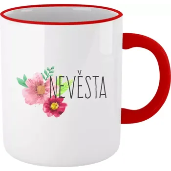 Hrnek 330 ml - barevný lem a ucho Nevěsta - červené květiny