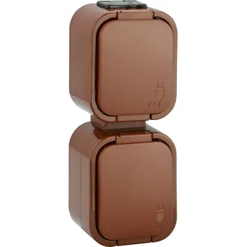 Elektrická zásuvka Dvojzásuvka svislá s krytím IP54, E (francouzská), termoplast, hnědá 5004082161770