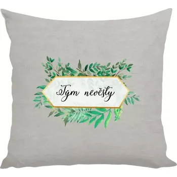 Polštář Polštář lněný 40x40 cm Tým nevěsty - zelené listy