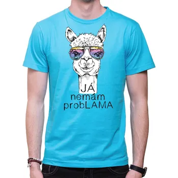 Pánské tričko Vtipné tričko - Já nemám probLAMA, Barva látky tyrkysová modrá, Střih Pánsky / UNISEX, Velikost Dětské 146cm/10let