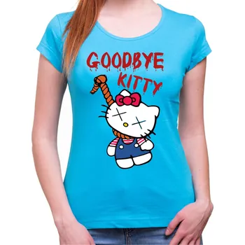 Tričko - Good bye Kitty (dámske), Barva látky tyrkysová modrá, Střih Dámsky, Velikost Dětské 122 cm/6let