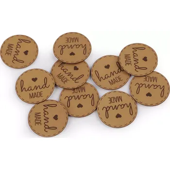 Štítky kožené Hand made kulaté hnědé (Štítky kožené Hand made kulaté hnědé)
