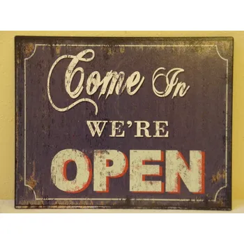 Plechová cedule RETRO OBRAZ - COME IN WE'RE OPEN - PLECH