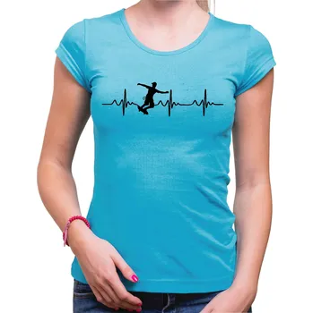 Pánská móda Tričko - EKG skateboard, Barva látky tyrkysová modrá, Střih Dámsky, Velikost XS