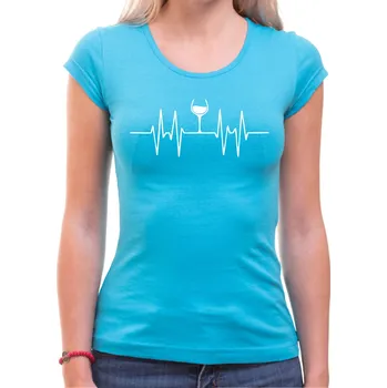 Pánská móda Vinařské tričko - EKG víno, Barva látky tyrkysová modrá, Střih Dámsky, Velikost M