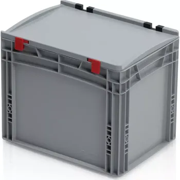 Úložný box Euro přepravka s víkem 40 cm × 30 cm × 33,5 cm, šedá, plný úchyt