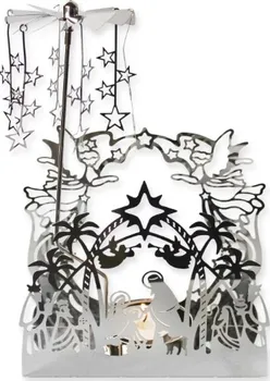 Vánoční dekorace Stříbrné andělské zvonění kolotoč betlém 14 x 22 cm