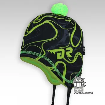 Čepice DĚTSKÁ ZIMNÍ ČEPICE černá/zelená Laponka Polárka Dráče (Funkční zimní čepice pro dívky a chlapce)