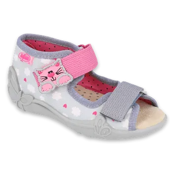 Dívčí obuv Bačkůrky papučky sandálky Befado Papi 342P009 šedorůžové s kočičkou s koženou stélkou velikost: 19