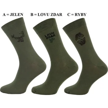 Pánské ponožky Ponožky NOVIA 1045 C zelené khaki s rybami velikosti ponožek: 28-29 ( EUR vel. 42-43)