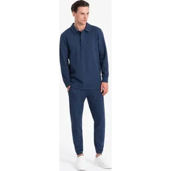Pánská tepláková souprava mikina s polo límcem + tepláky tmavě modrá