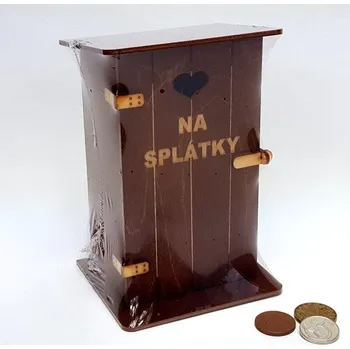 Pokladnička Pokladna kadibudka dřevěná tmavá s nápisem - Na splátky