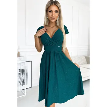 Dámské šaty Tmavě zelené třpytivé midi šaty MATYLDA 425-6 Egreen Velikost: L