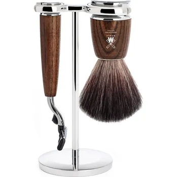 Sestava na holení Mühle RYTMO - stojánek, strojek s hlavicí Mach 3, štětka Black Fibre - jasan