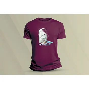 Dětské bavlněné tričko Plachetnice 2. velikost 140 (9-11 let) Vínová