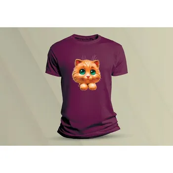 Dětské bavlněné tričko Kočička 7. velikost 152 (12-13 let) Vínová